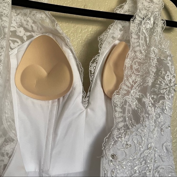 GALINA SIGNATURE Floral Ruffle Lace Beads Fit and Flare Wedding Maxi Dress Sz 0 - Picture 16 of 16